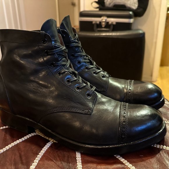 Officine Creative Cap Toe Men\'s Boots Size 12 US Black Leather but fit like a 13